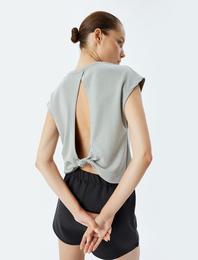 Spor Tişört Sırtı Pencere Detaylı Yarasa Kol Slogan Baskılı Kalın Modal Kumaş