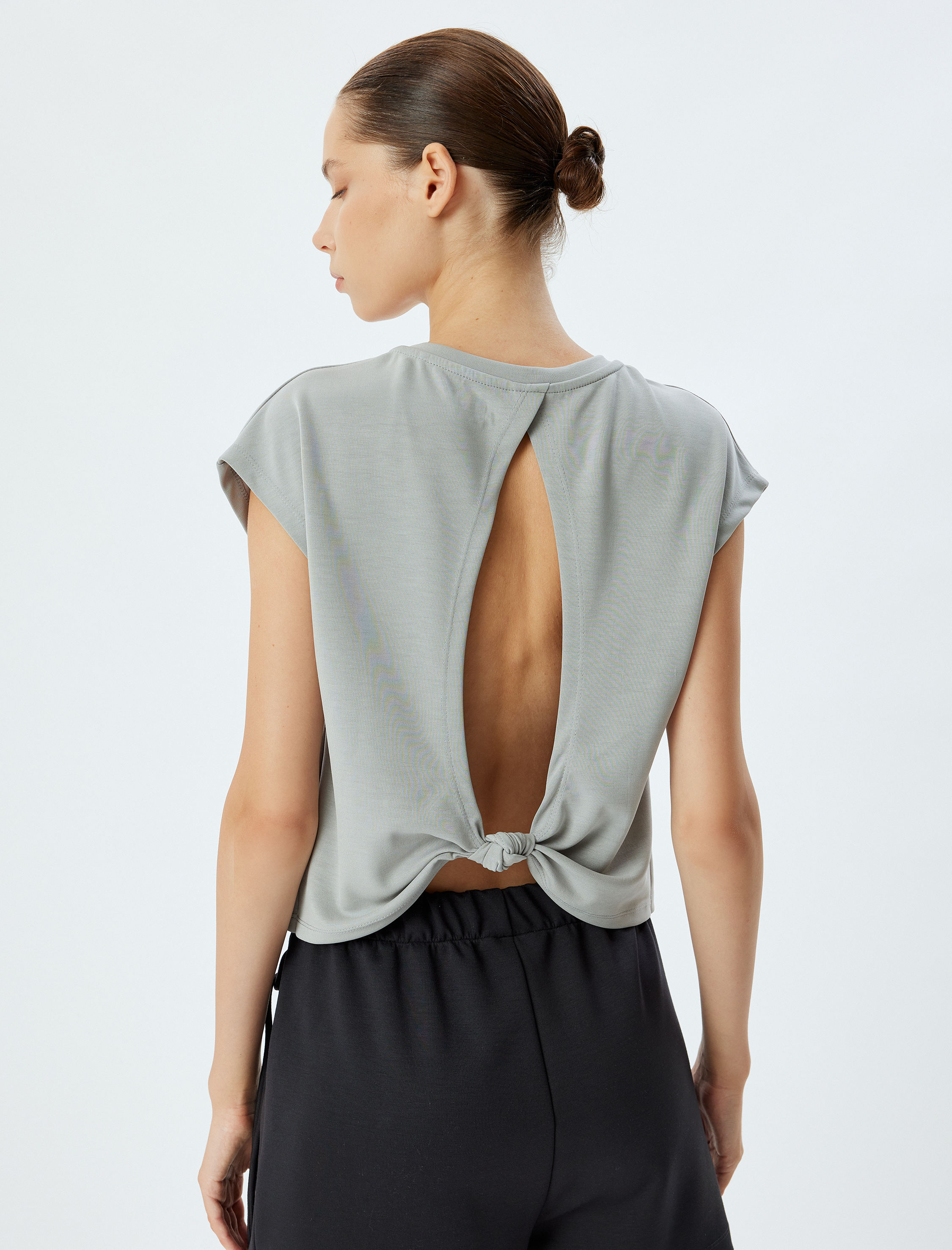   Spor Tişört Sırtı Pencere Detaylı Yarasa Kol Slogan Baskılı Kalın Modal Kumaş