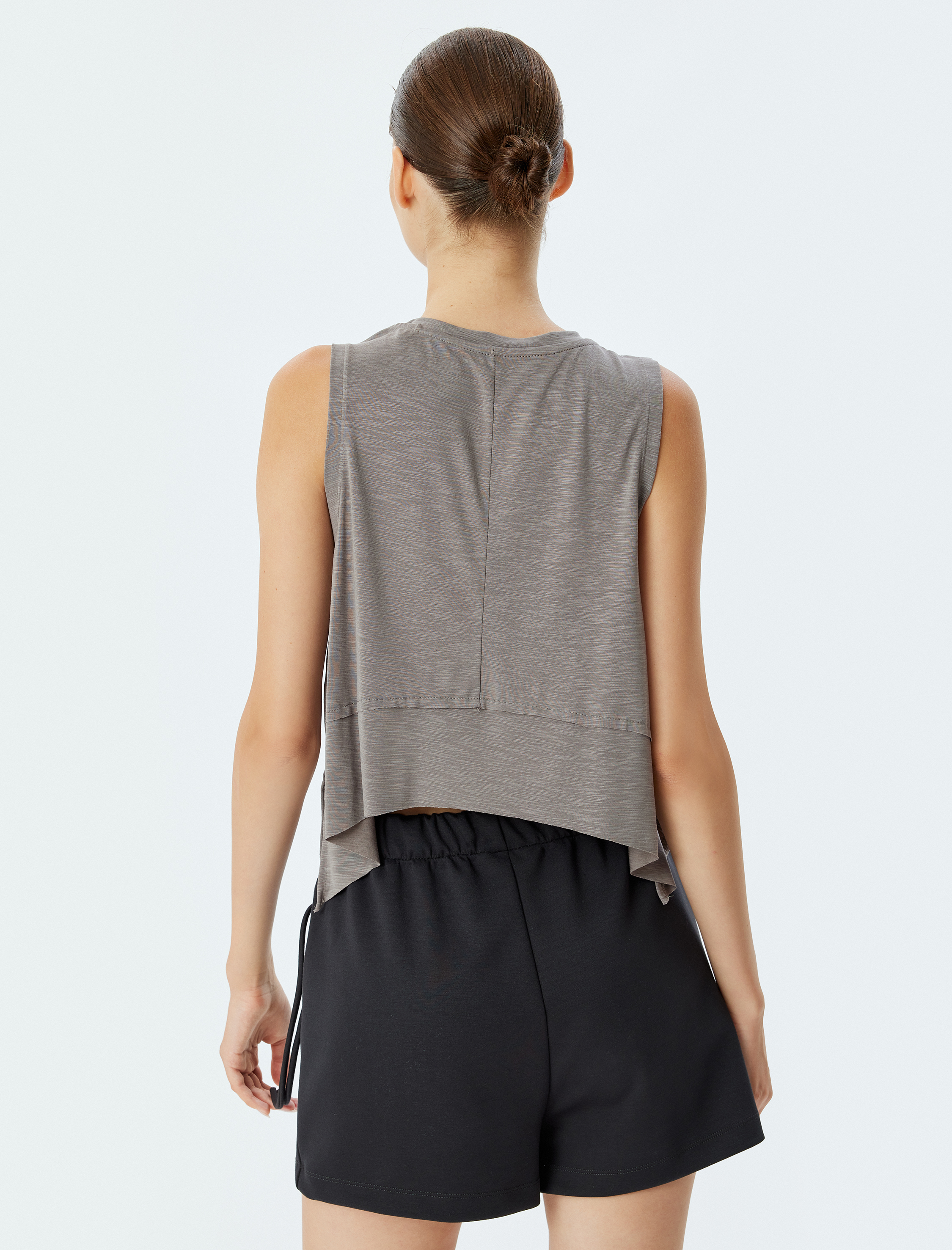   Kolsuz Bisiklet Yaka Modal Karışımlı Asimetrik Sporcu Atleti