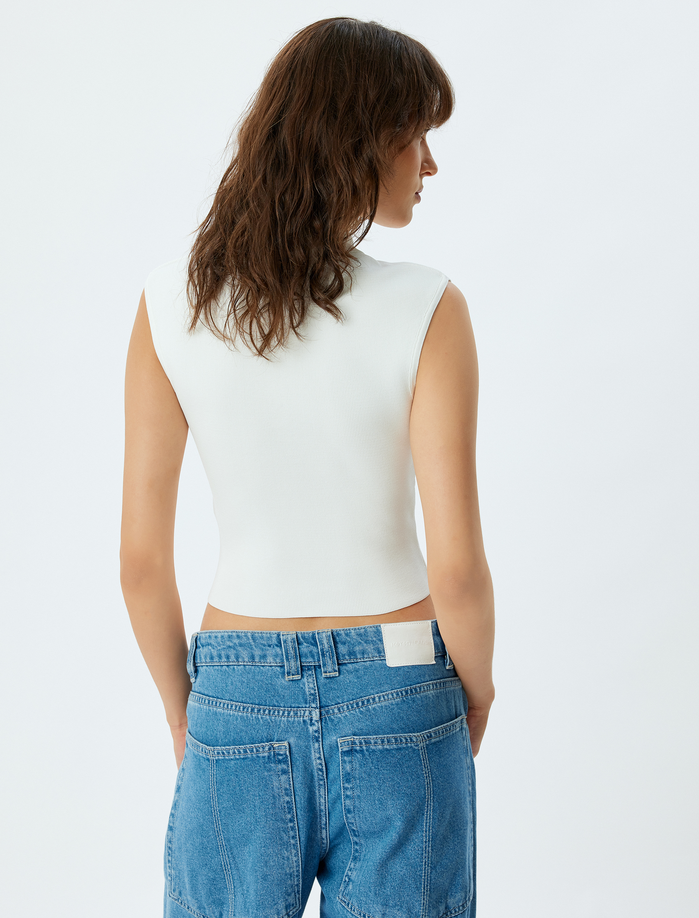 Kolsuz Düğmeli Polo Yaka Crop Triko Üst