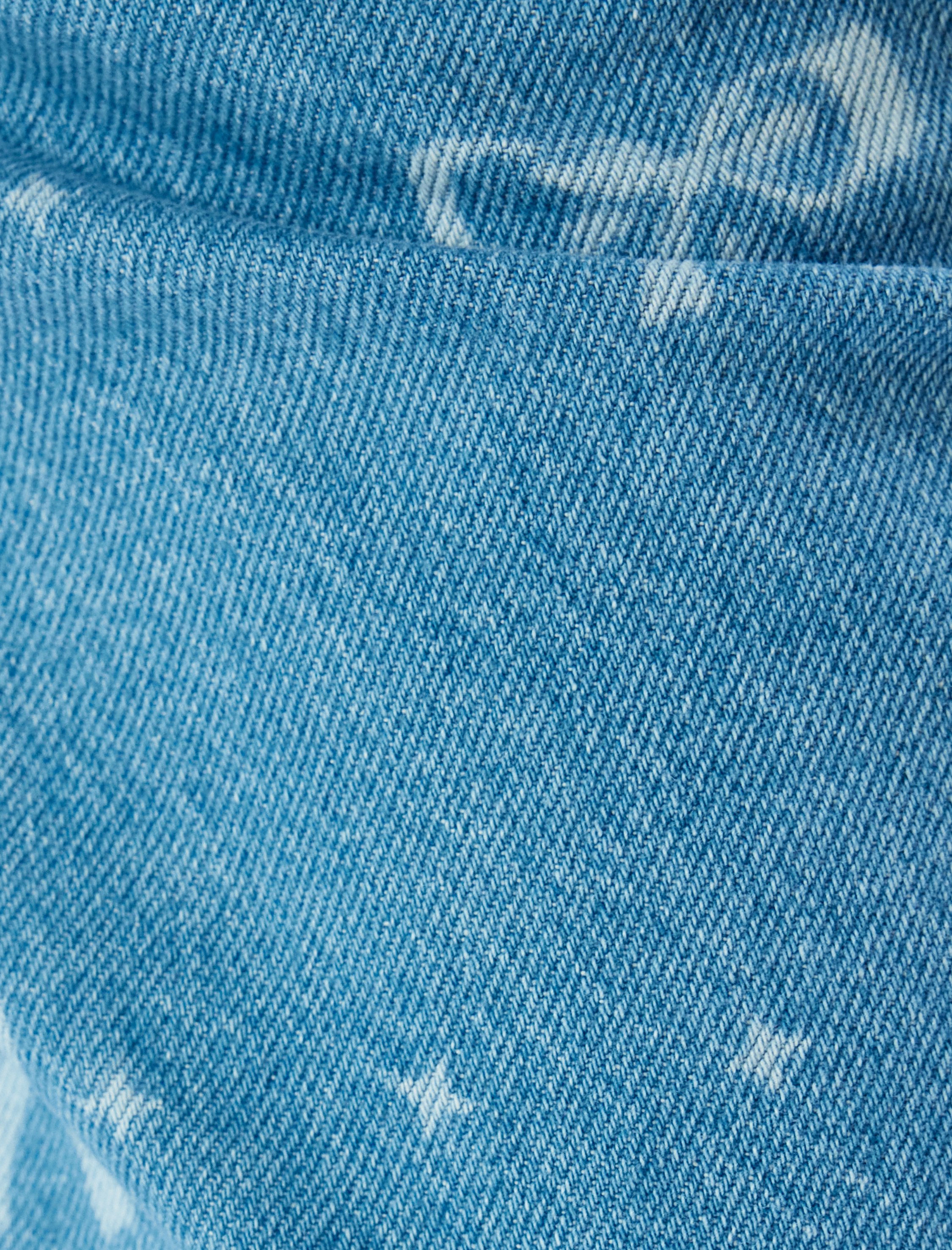 Geniş Paça Kot Pantolon Standart Bel Fiyonk Desenli Düğmeli Cepli - Wide Leg Jean