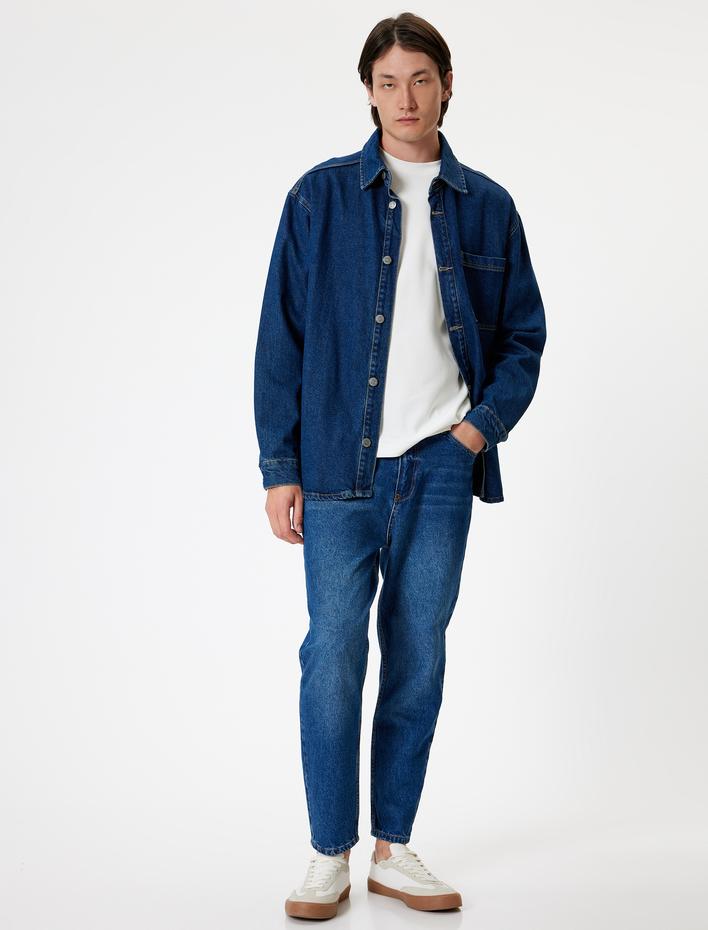  Düğmeli Standart Bel Pamuklu Loose Fit Kot Pantolon - Steve Jean