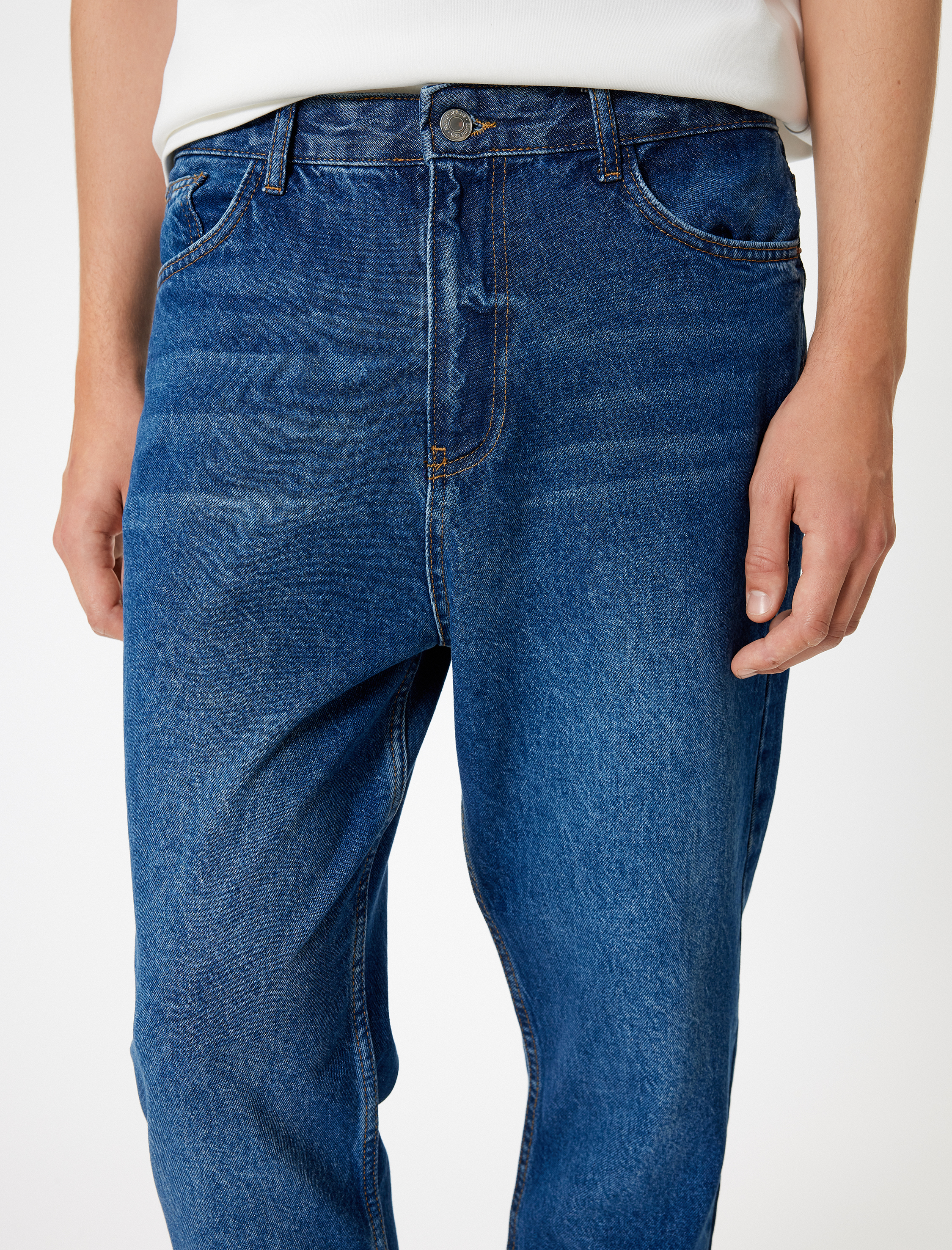   Düğmeli Standart Bel Pamuklu Loose Fit Kot Pantolon - Steve Jean