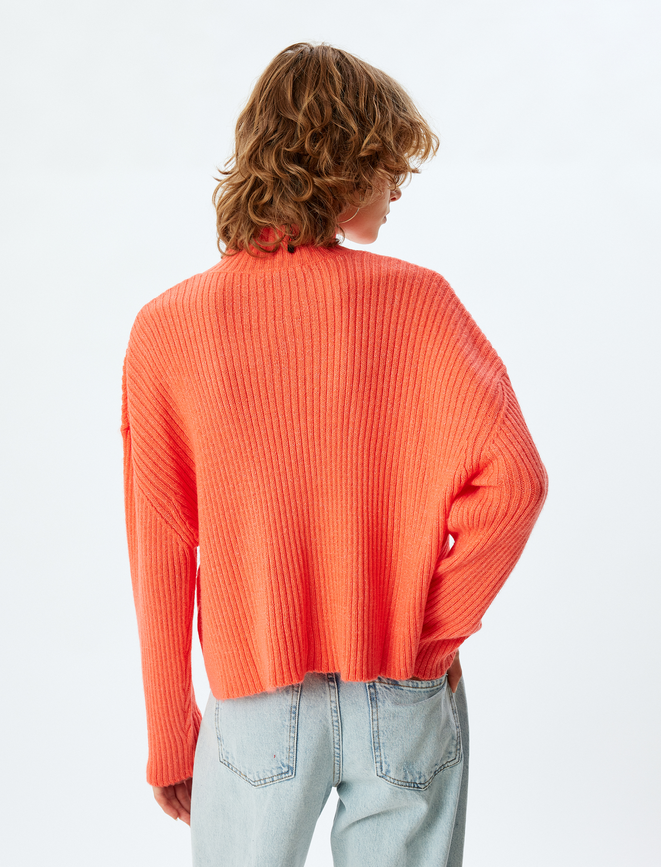   Oversize Triko Kazak Dik Yaka Uzun Kollu Dokulu