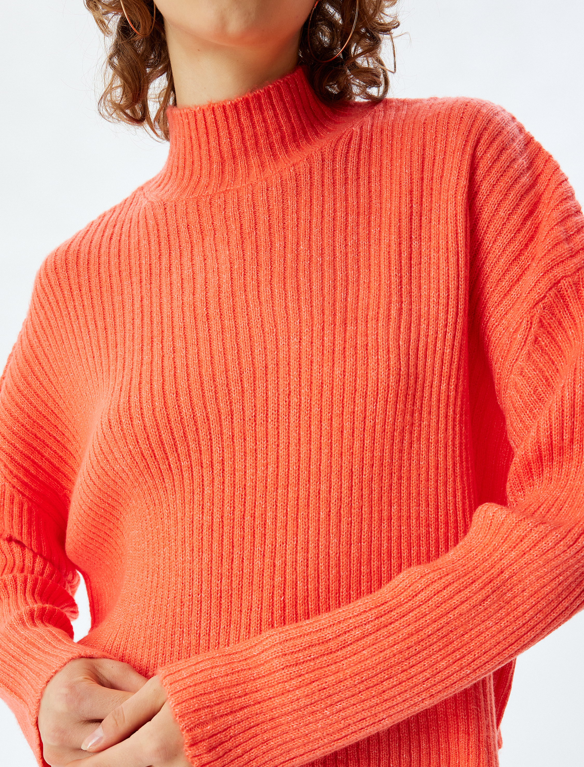   Oversize Triko Kazak Dik Yaka Uzun Kollu Dokulu