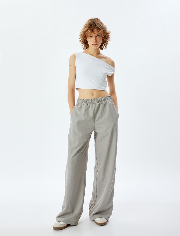  Paraşüt Pantolon Oversize Beli Lastikli Cep Detaylı Biyeli