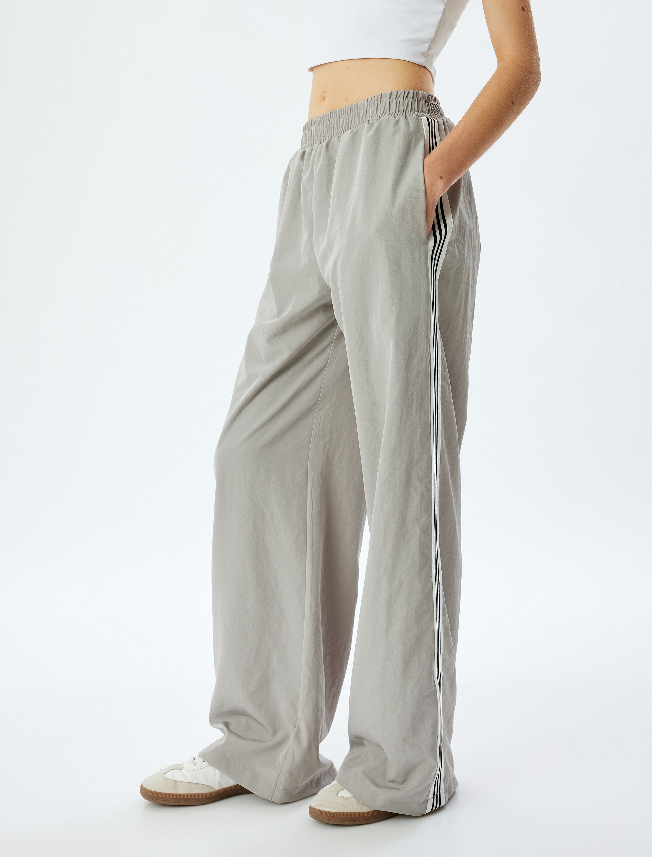   Paraşüt Pantolon Oversize Beli Lastikli Cep Detaylı Biyeli