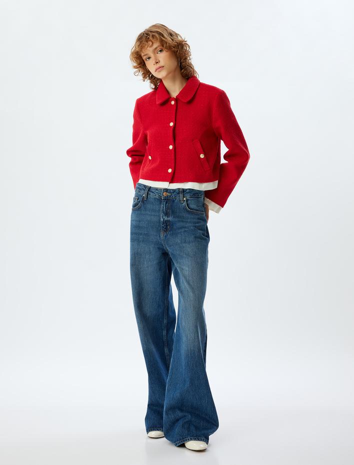  Tüvit Ceket Düğmeli Klasik Yaka Cep Detaylı Uçları Kumaş Detaylı