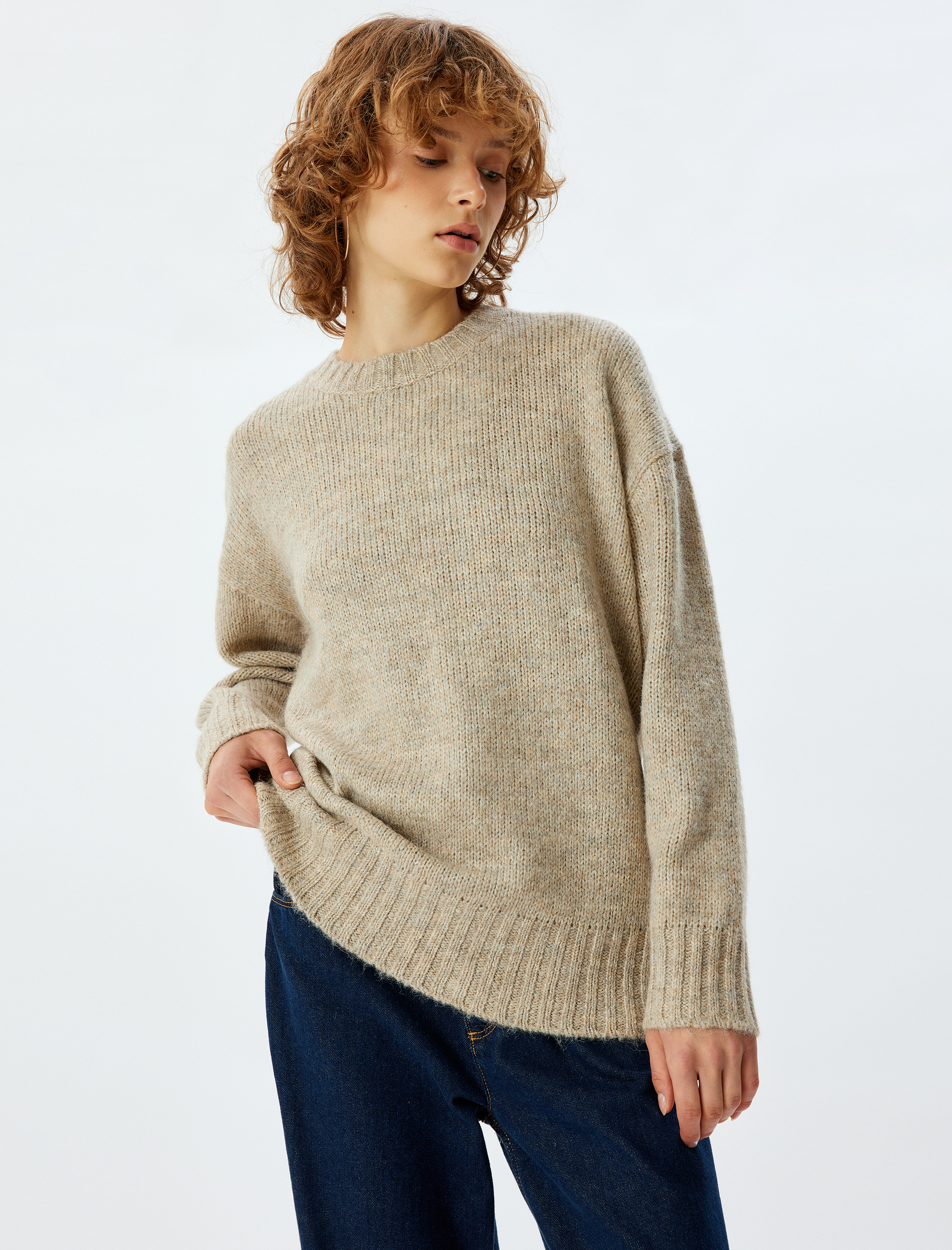   Basic Triko Tunik Bisiklet Yaka Uzun Kollu