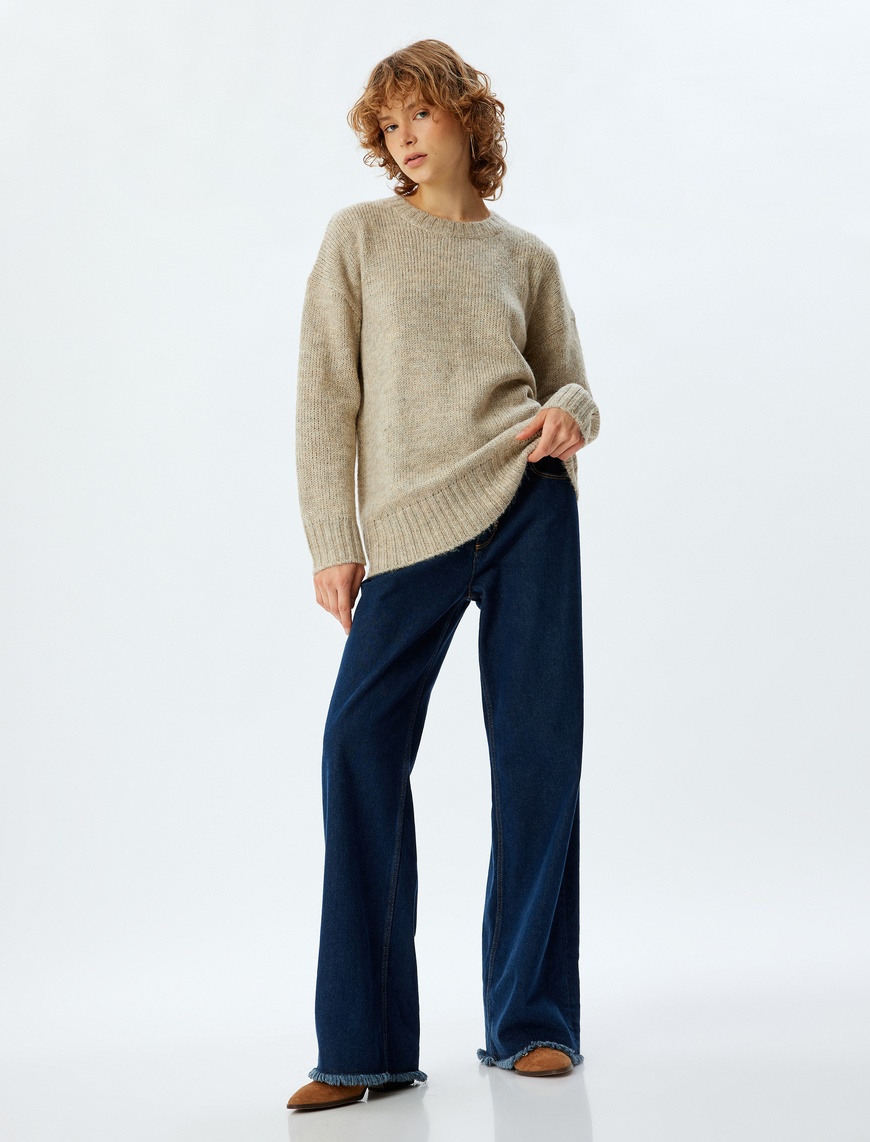   Basic Triko Tunik Bisiklet Yaka Uzun Kollu