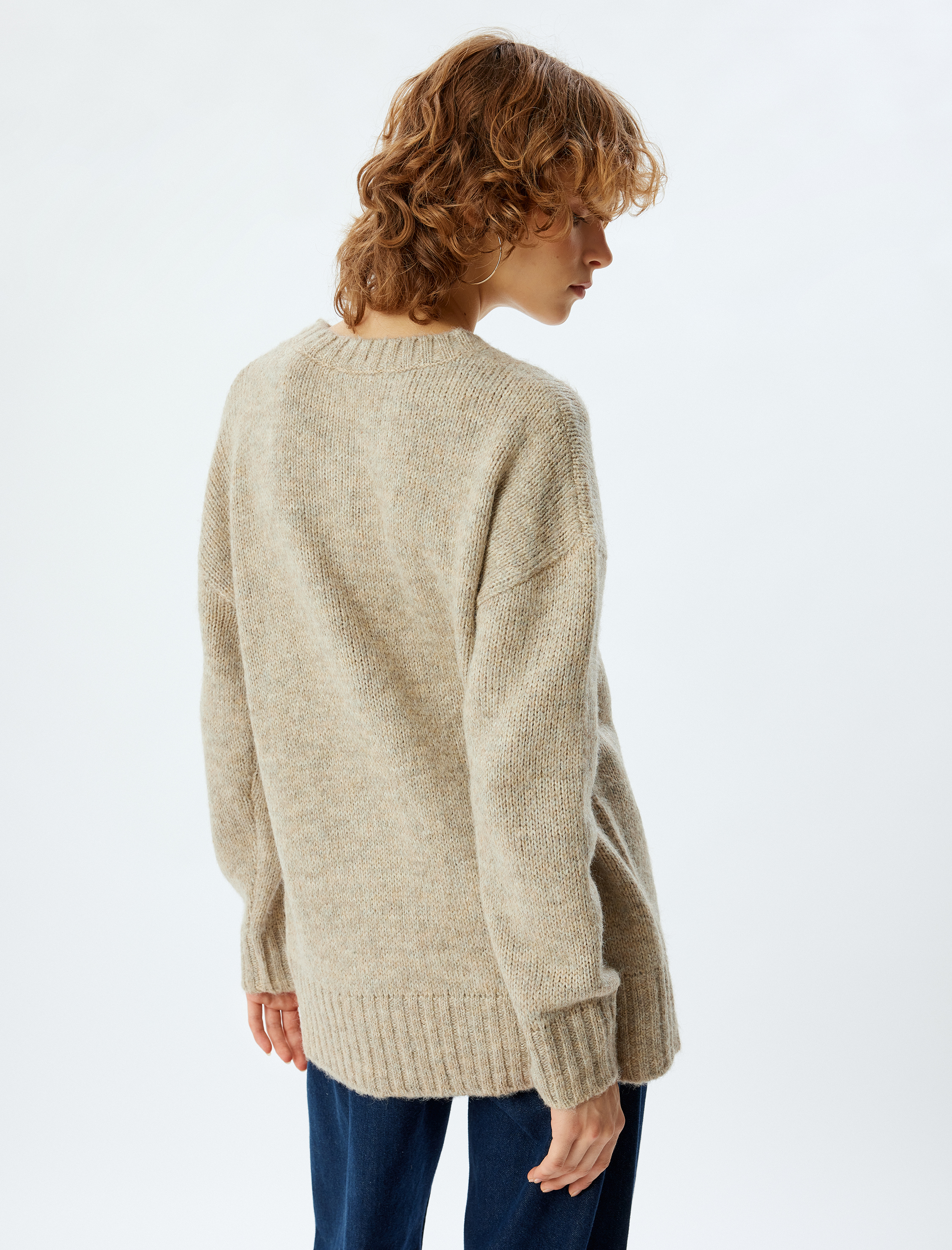   Basic Triko Tunik Bisiklet Yaka Uzun Kollu