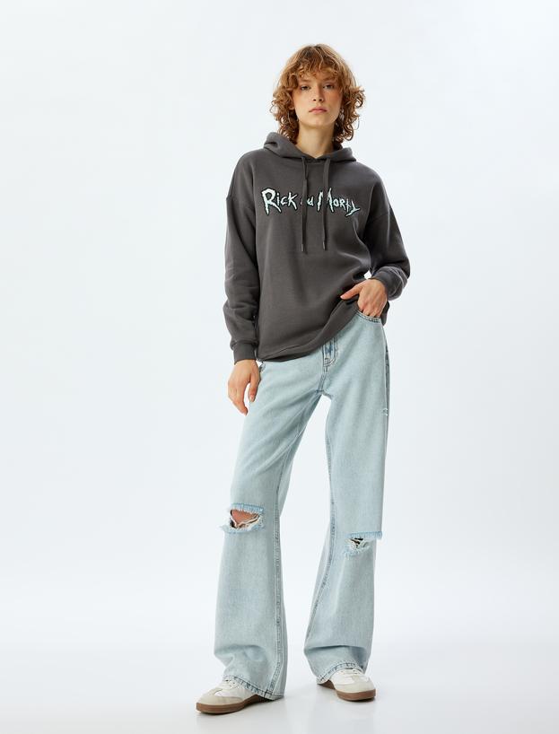 Rick and Morty Oversize Arkası Baskılı Kapüşonlu Sweatshirt Lisanslı Şardonlu_0