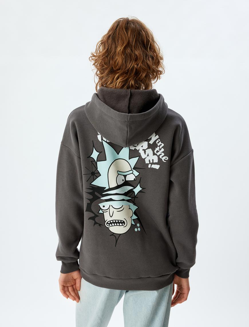   Rick and Morty Oversize Arkası Baskılı Kapüşonlu Sweatshirt Lisanslı Şardonlu