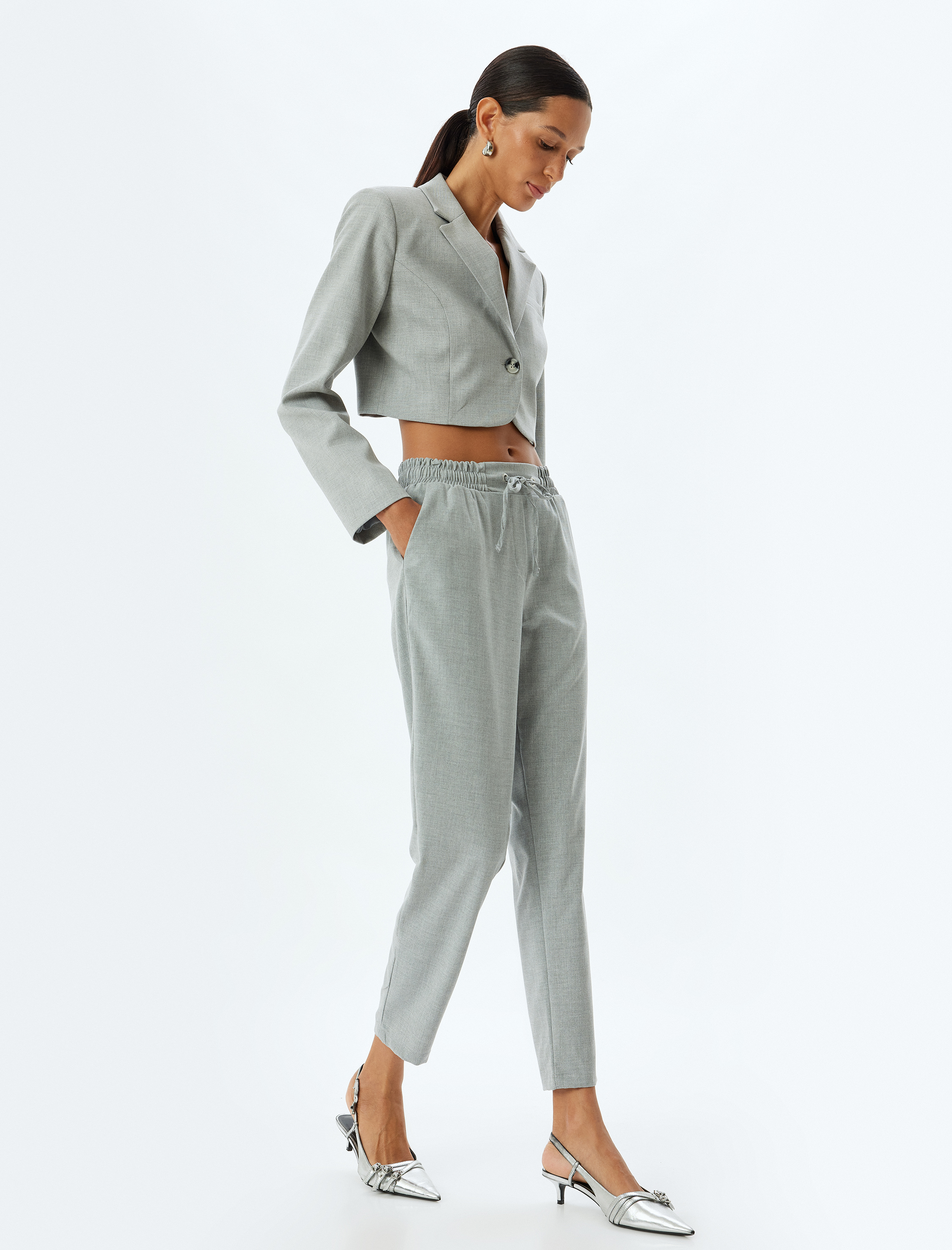   Cepli Beli Lastikli Yüksek Bel Jogger Havuç Kesim Pantolon