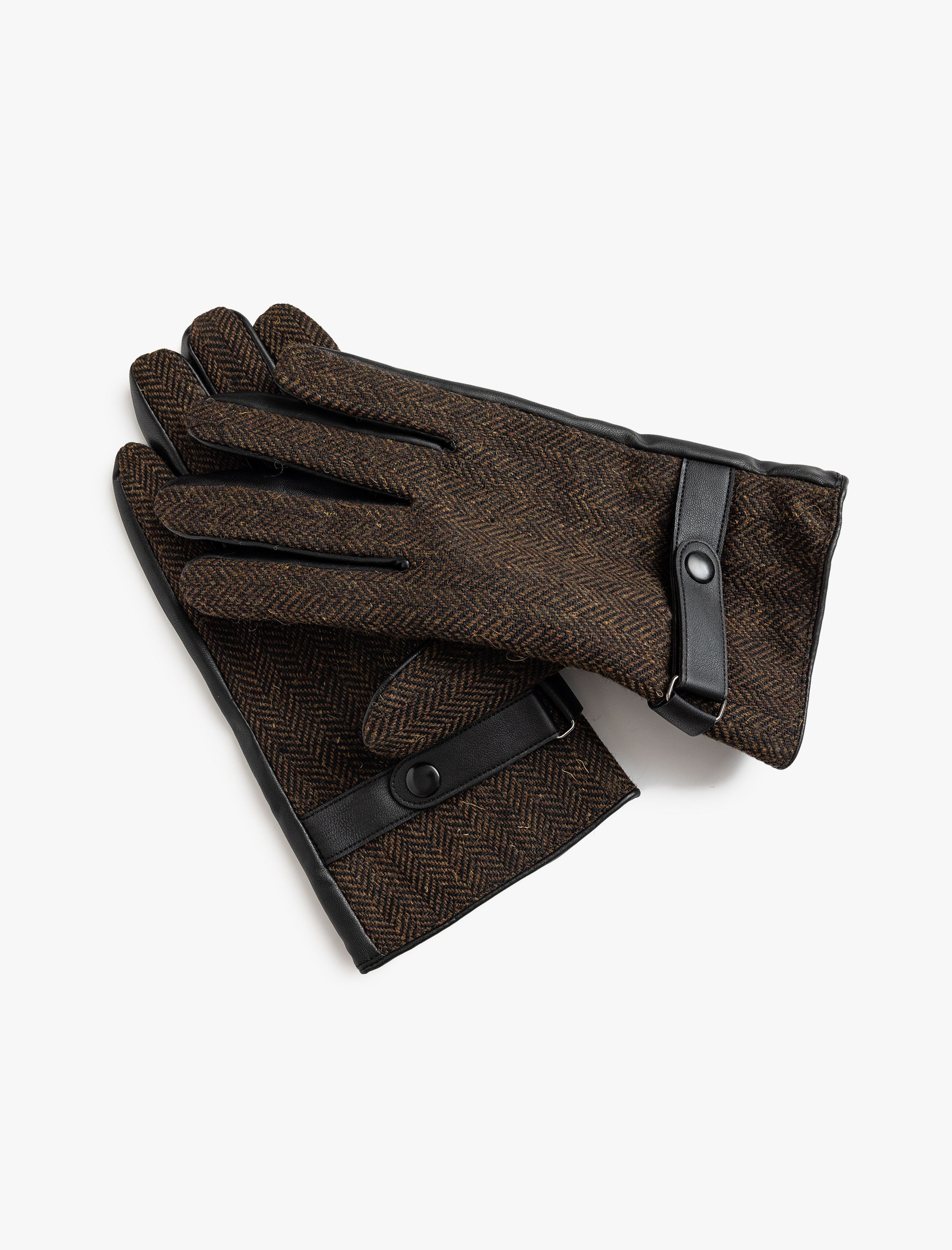 Erkek Suni Deri Eldiven Balıksırtı Desenli Çıt Çıt Düğme Detaylı