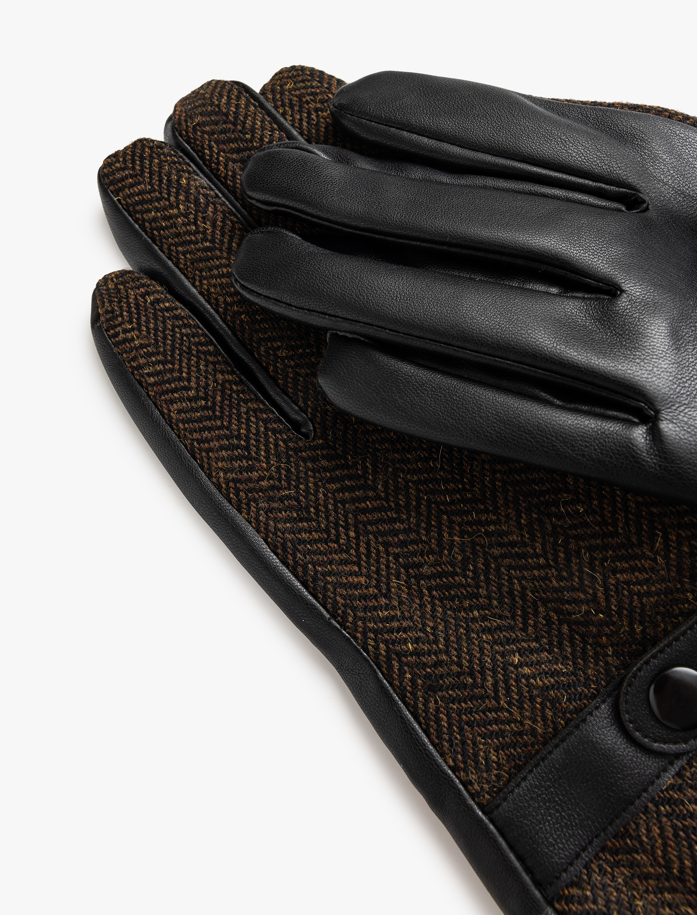 Erkek Suni Deri Eldiven Balıksırtı Desenli Çıt Çıt Düğme Detaylı