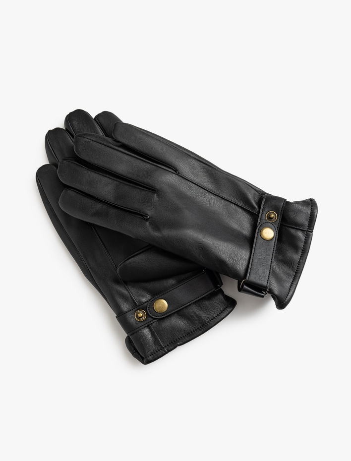 Erkek Suni Deri Eldiven Çıt Çıt Düğme Detaylı