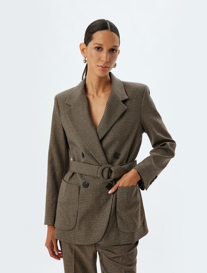  Cepli Kruvaze Kemerli Blazer Ceket