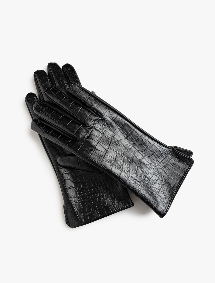 Kadın Eldiven Suni Deri Kroko Görünümlü