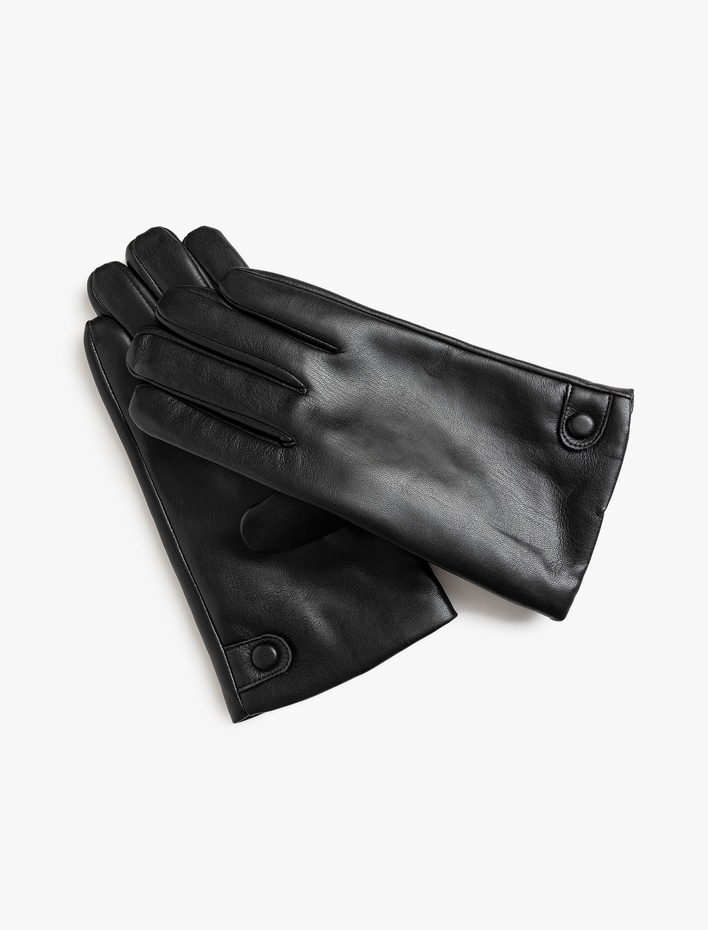 Erkek Suni Deri Eldiven Çıt Çıt Düğme Detaylı