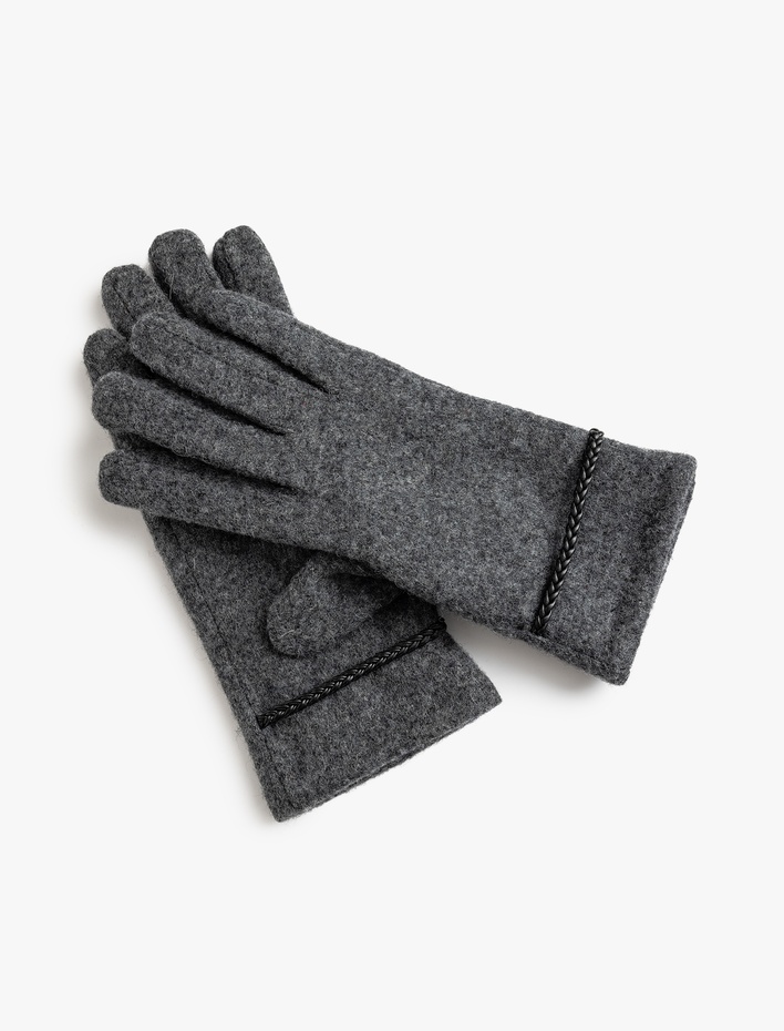 Kadın Eldiven Suni Deri Şerit Detaylı