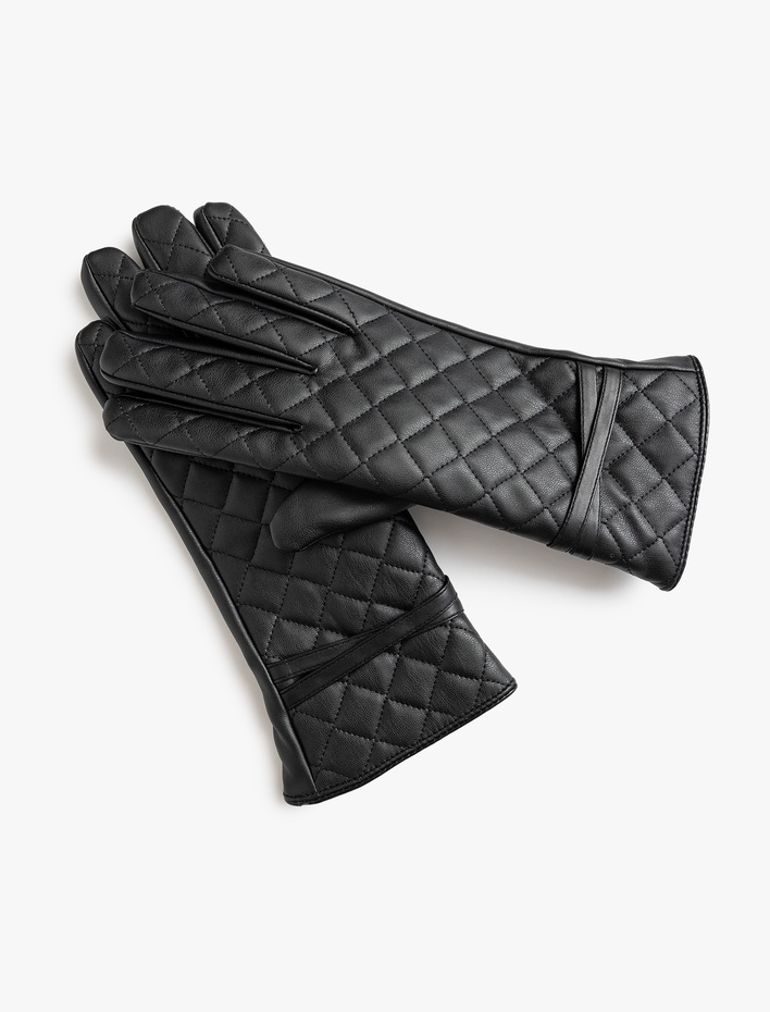 Kadın Eldiven Suni Deri Kapitoneli Kemer Detaylı