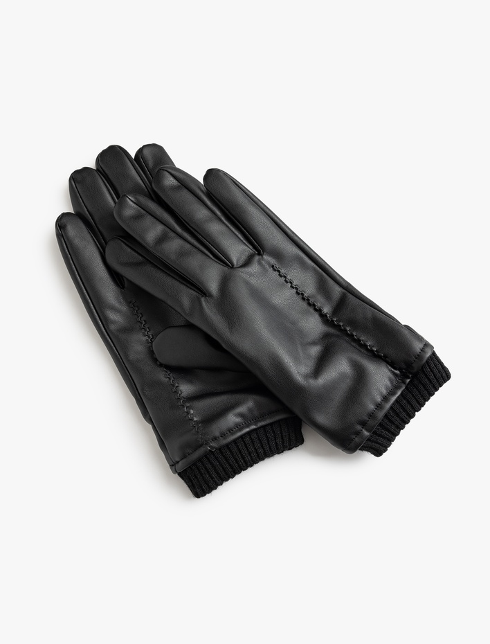 Erkek Suni Deri Eldiven Dikiş Detaylı