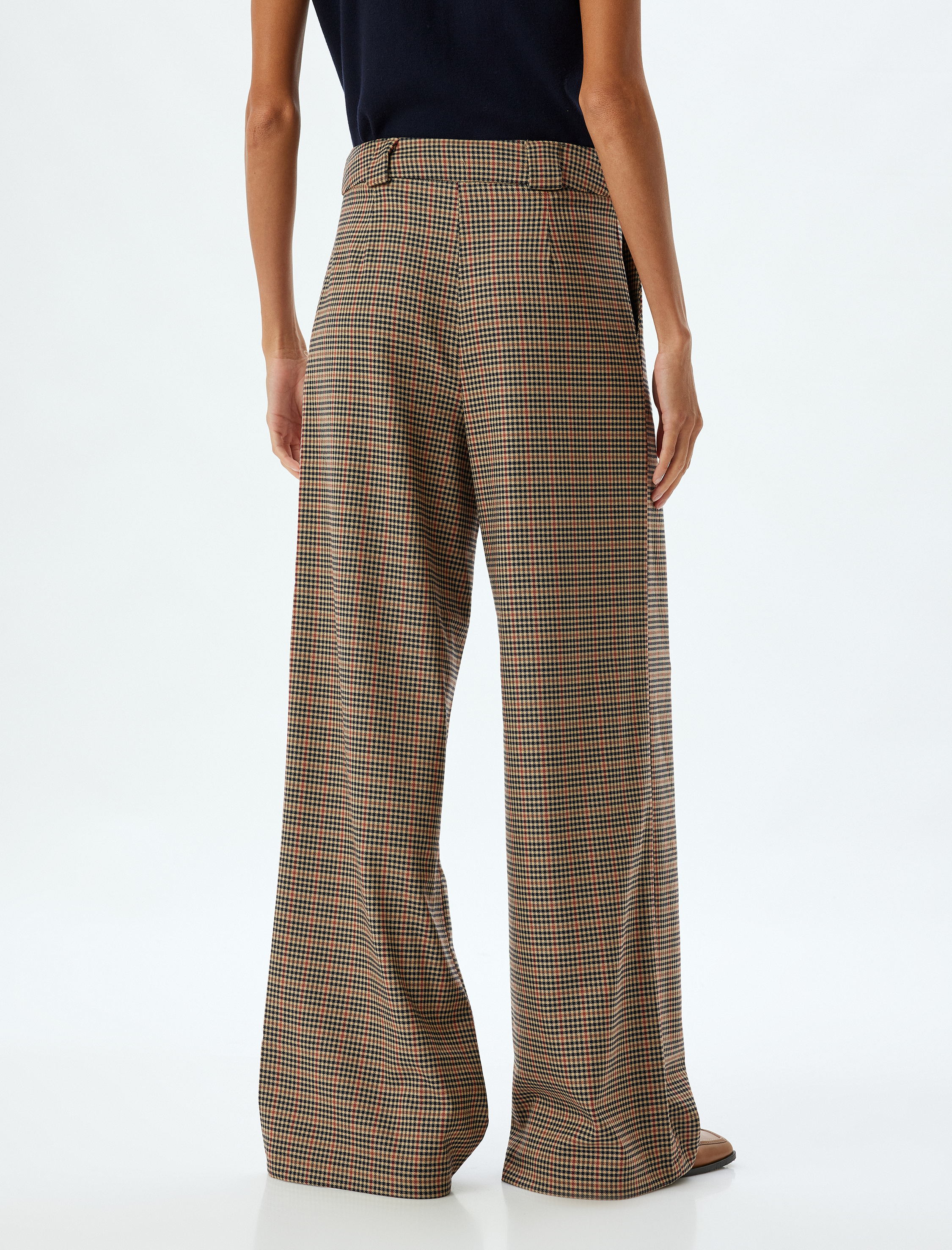   Yüksek Bel Cepli Pile Detaylı Ekose Palazzo Pantolon