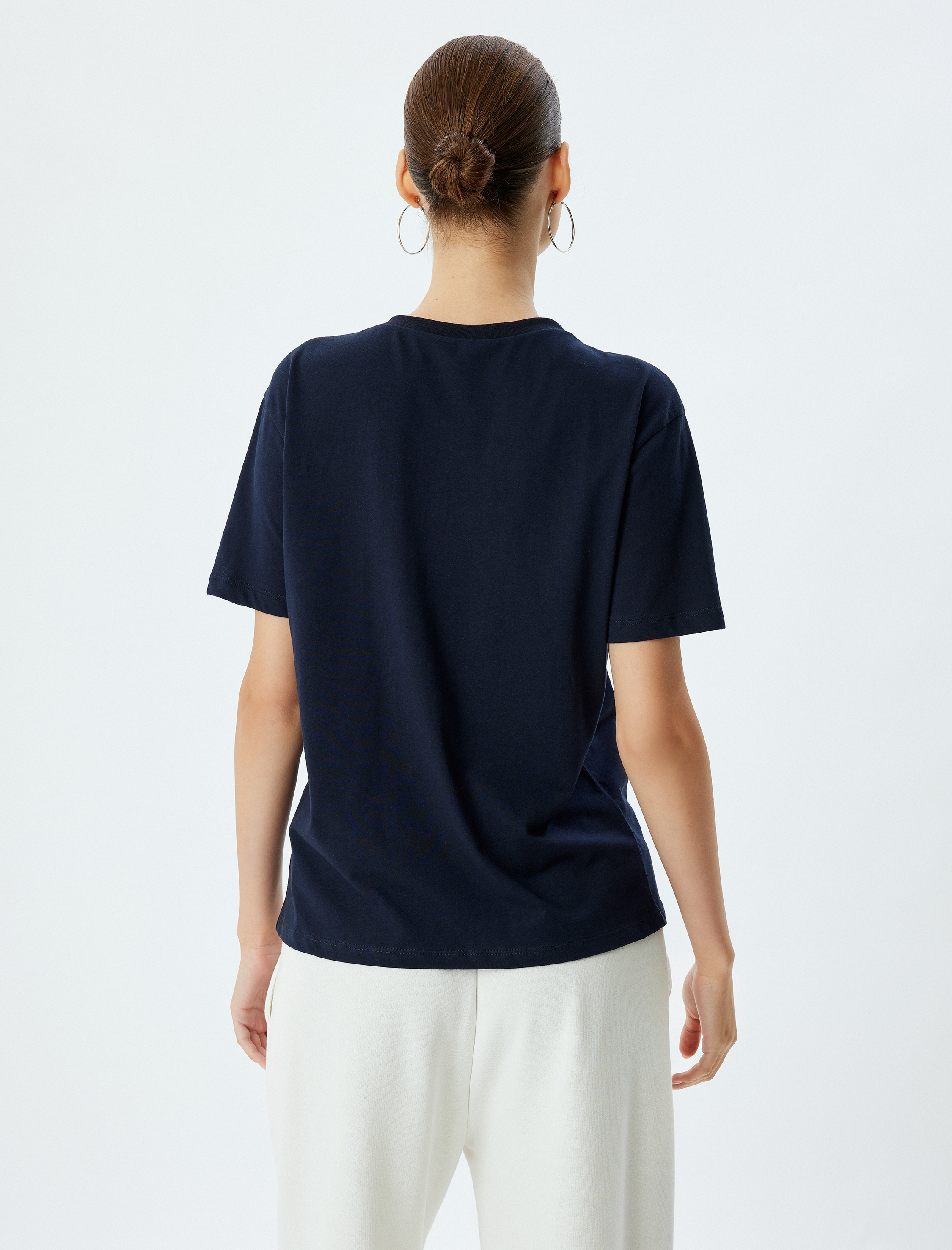   Kolej Tişört Oversize Baskılı Bisiklet Yaka Kısa Kollu