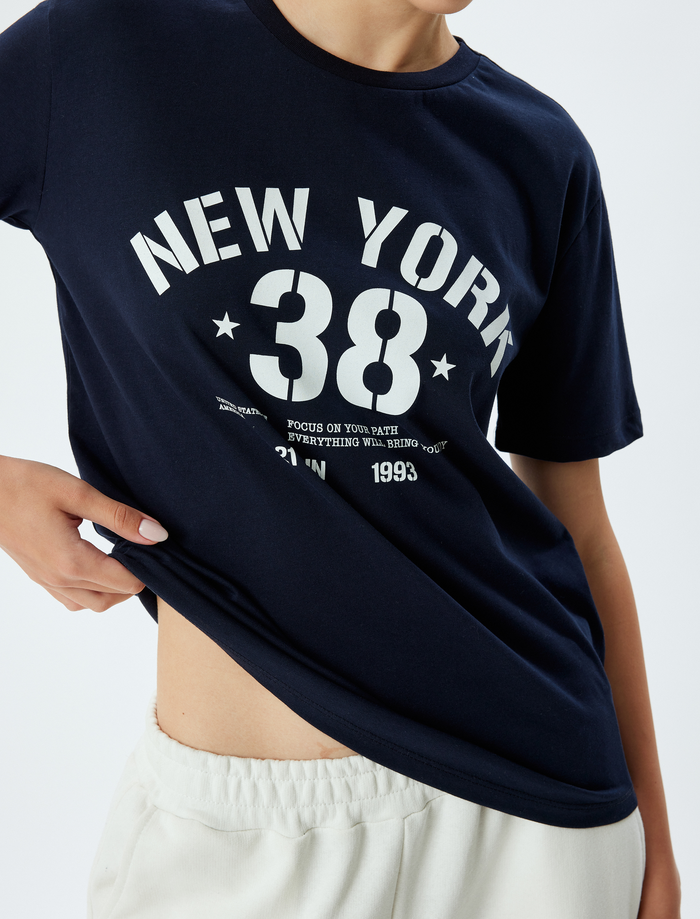   Kolej Tişört Oversize Baskılı Bisiklet Yaka Kısa Kollu