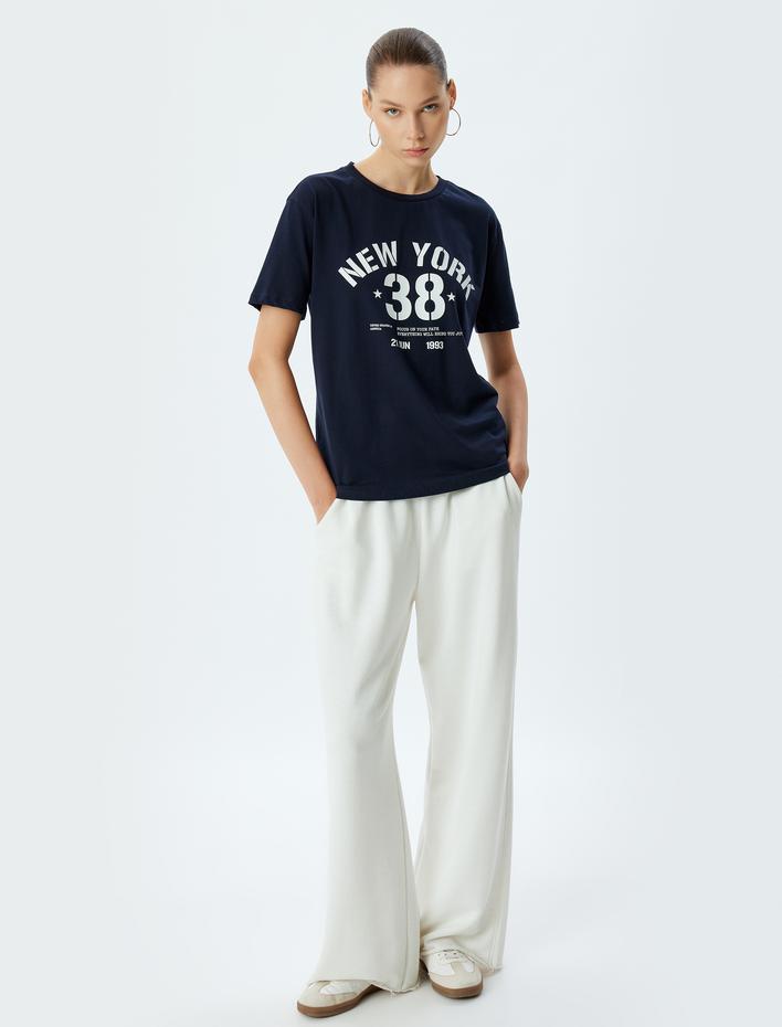  Kolej Tişört Oversize Baskılı Bisiklet Yaka Kısa Kollu