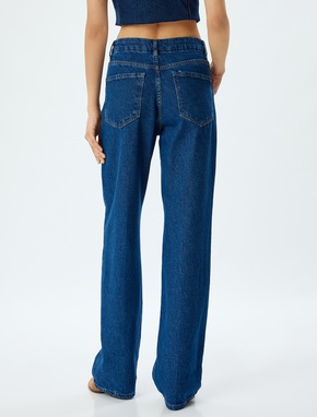 Yüksek Bel Kot Pantolon Düz Paça Düğmeli Pamuklu - Straight Fit Jean_3