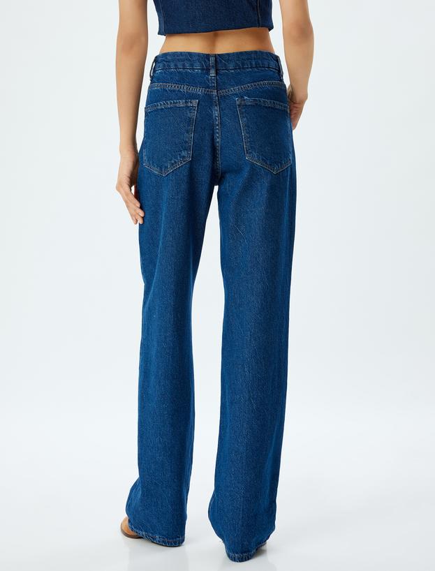 Yüksek Bel Kot Pantolon Düz Paça Düğmeli Pamuklu - Straight Fit Jean_3