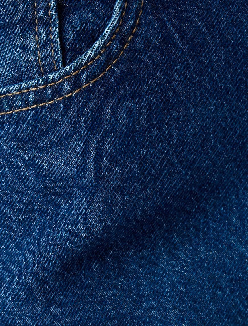   Yüksek Bel Kot Pantolon Düz Paça Düğmeli Pamuklu - Straight Fit Jean