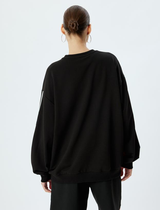 Oversize Sweatshirt Bisiklet Yaka Kolej Baskılı Biyeli_3