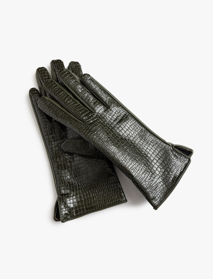 Kadın Eldiven Suni Deri Kroko Görünümlü