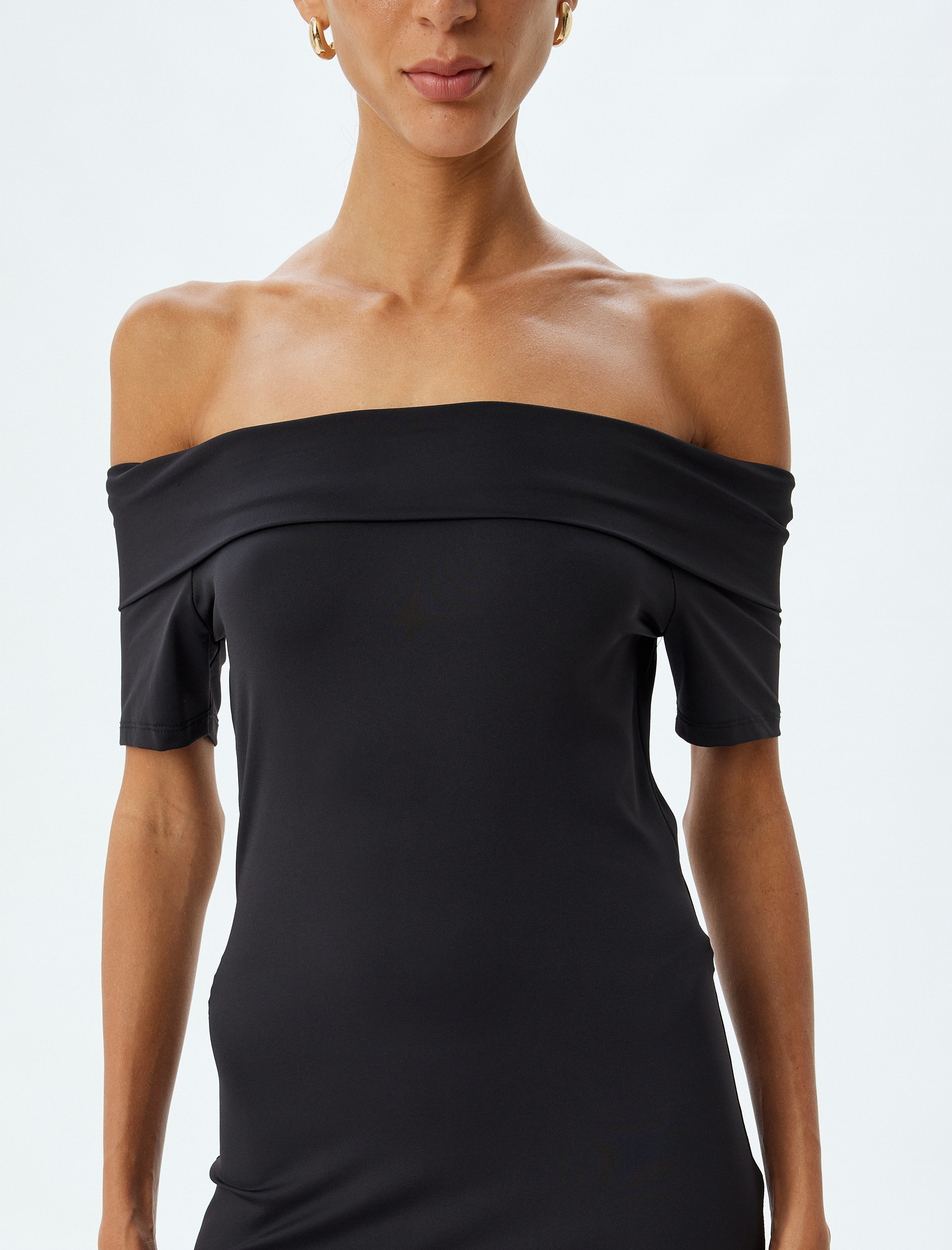   Madonna Yaka Omzu Açık Kalem Elbise Mini Boy Slim Fit