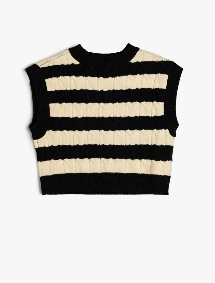 Kız Çocuk Krop Süveter Yuvarlak Yaka Dokulu Kolsuz