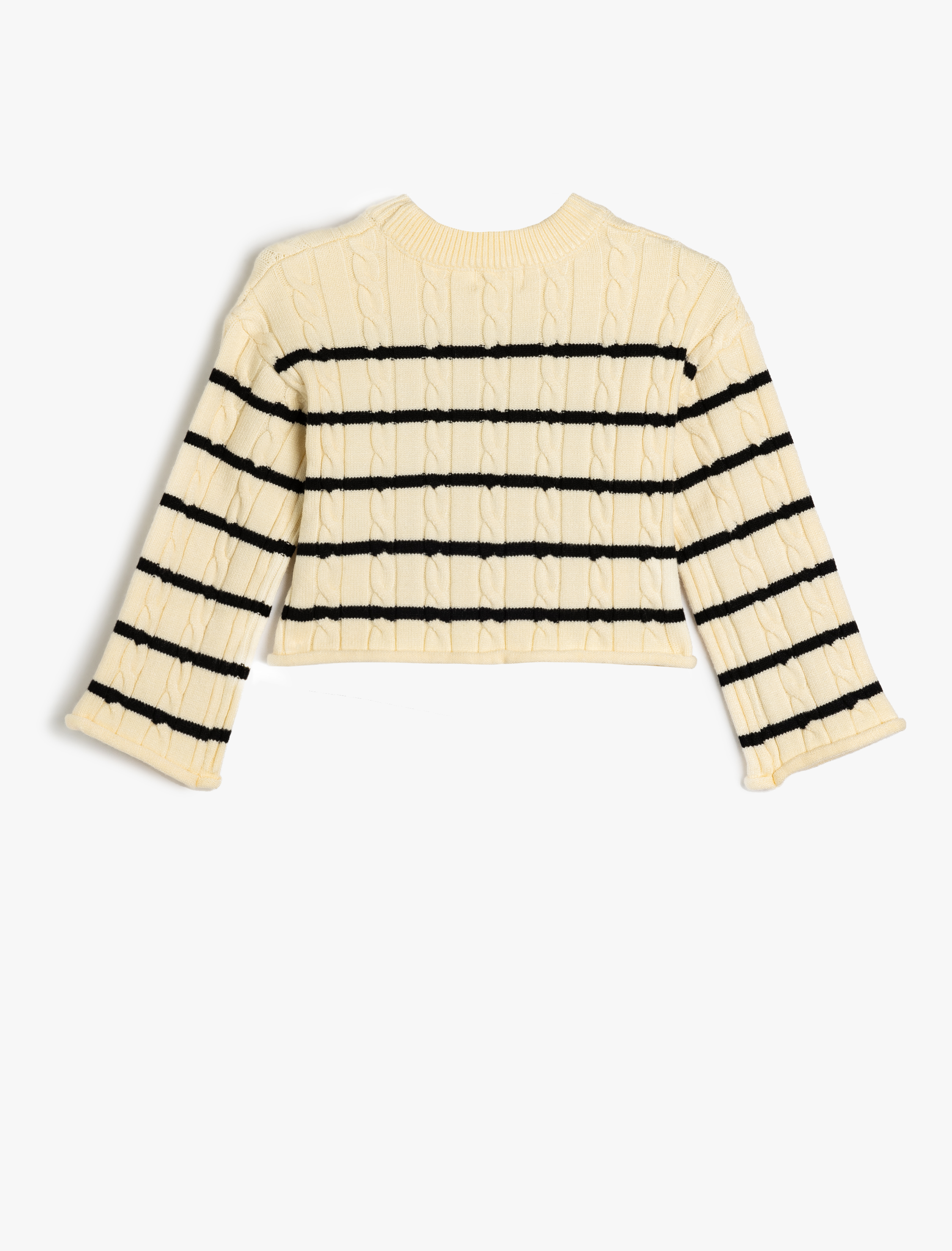 Kız Çocuk Crop Kazak Yuvarlak Yaka Dokulu Uzun Kollu