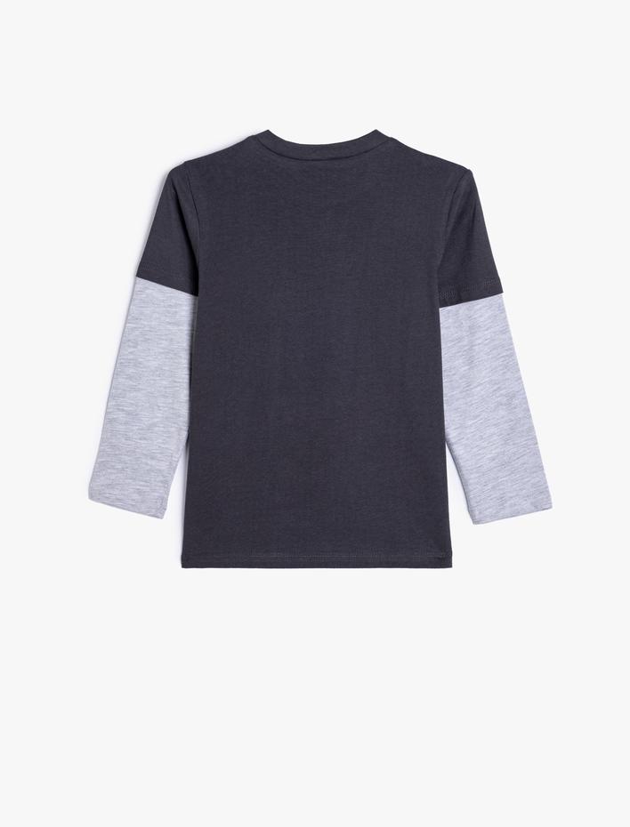 Erkek Çocuk Kaplan Baskılı Bisiklet Yaka Pamuklu Uzun Kollu Tişört