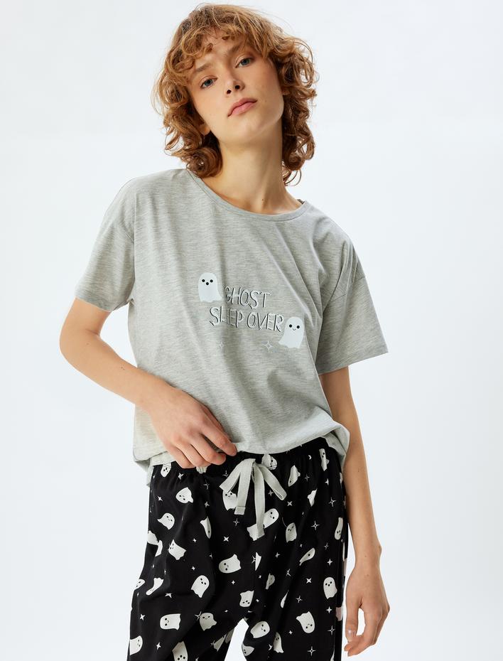  Pijama Takımı Baskılı Kısa Kollu Tişört ve Alt