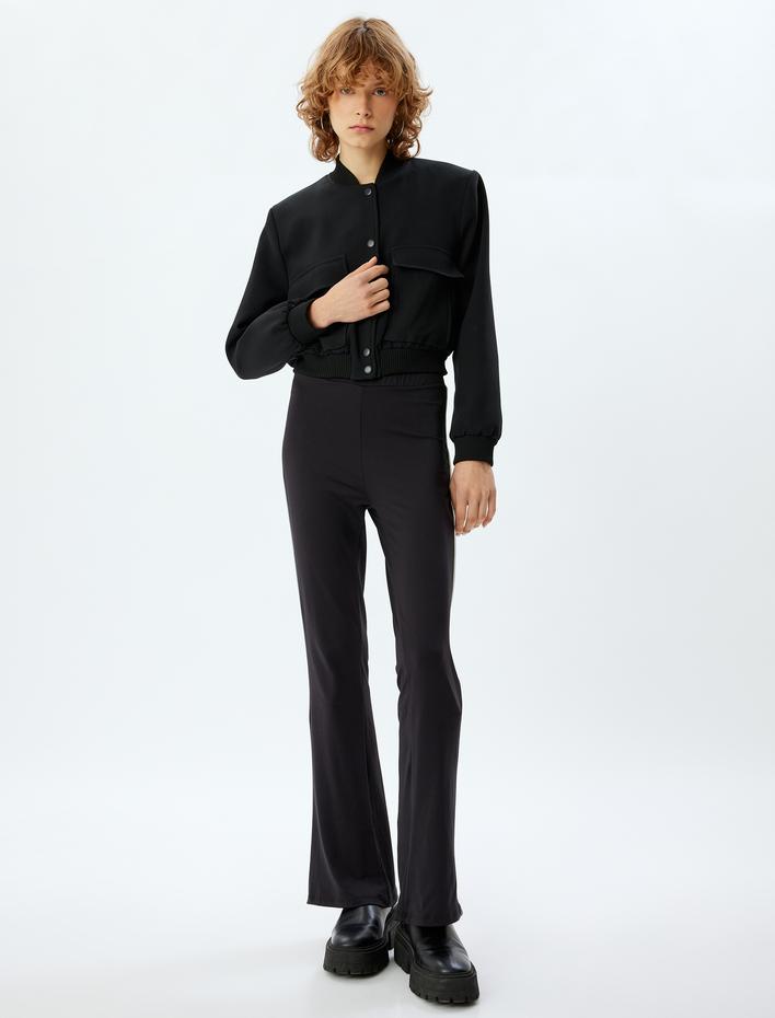  İspanyol Paça Tayt Pantolon Beli Lastikli Slim Fit