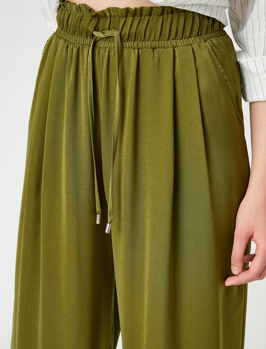   Dökümlü Pantolon Beli Lastikli Geniş Paça