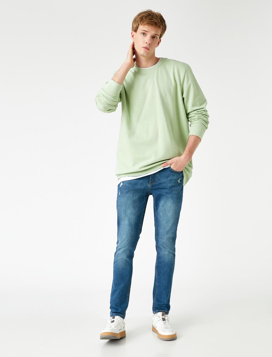   Skinny Fit Taşlamalı Kot Pantolon - Michael Jean