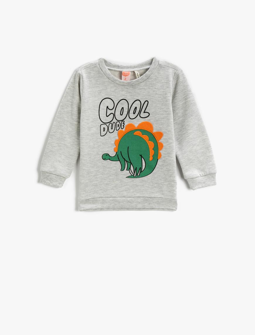  Erkek Bebek Sweatshirt Baskılı Uzun Kollu Bisiklet Yaka