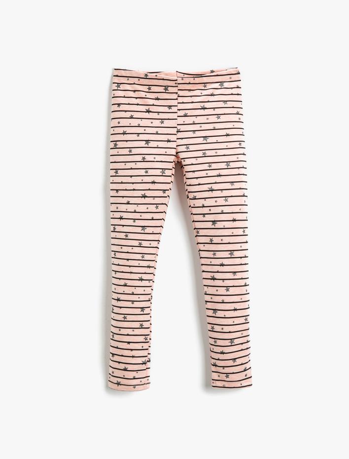 Kız Çocuk Çizgili Yıldız Baskılı Tayt Beli Lastikli