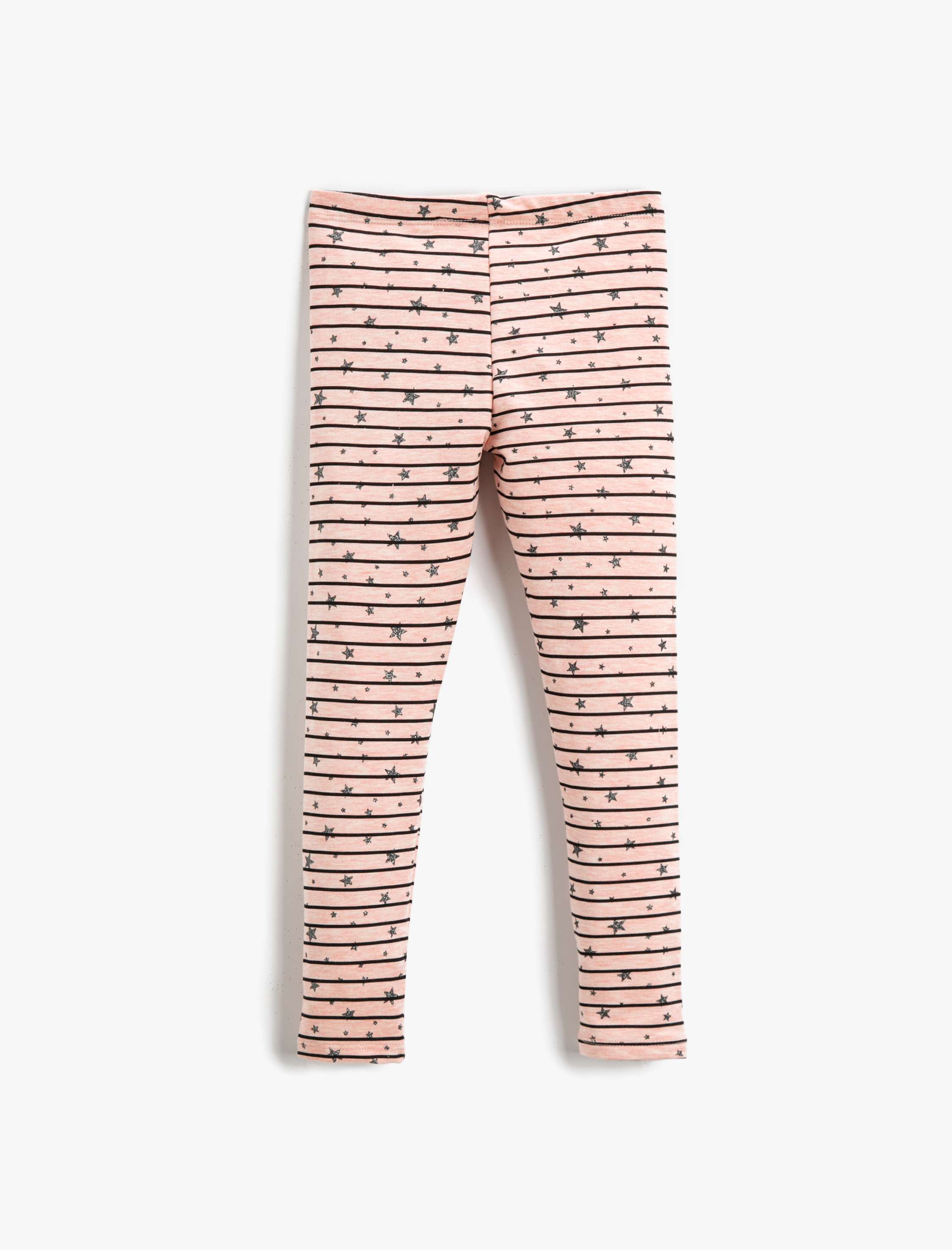  Kız Çocuk Çizgili Yıldız Baskılı Tayt Beli Lastikli