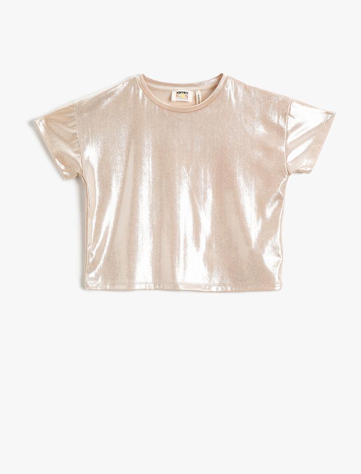 Kız Çocuk Basic Parlak Tişört Kısa Kollu Bisiklet Yaka