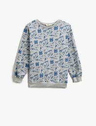 Baskılı Sweatshirt Bisiklet Yaka