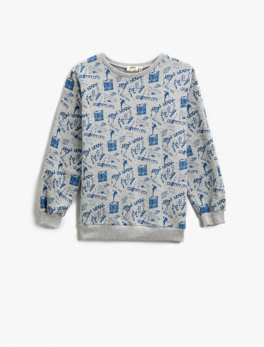 Erkek Çocuk Baskılı Sweatshirt Bisiklet Yaka